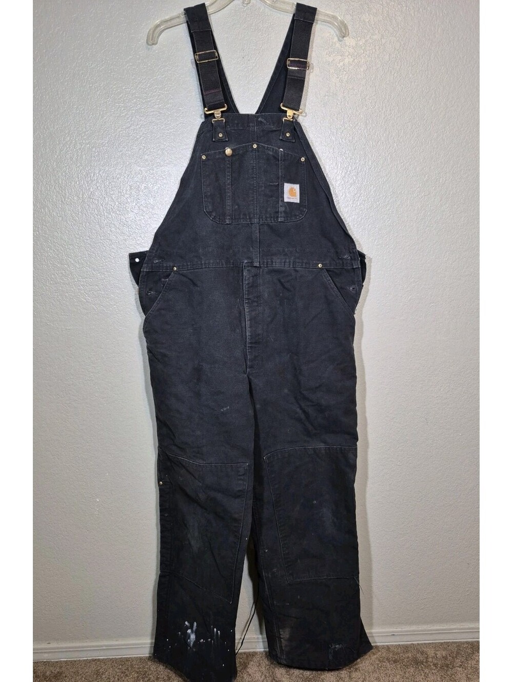 Carhartt Men's Double Knee Bib Overalls 44x30 100% Cotton Satin Quilted Lined